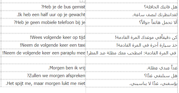 تسع جمل تحتاجها هولندية مترجمة للعربية