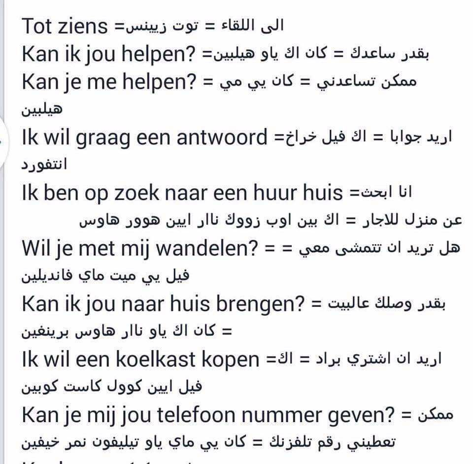 جمل مهمة تعلم اللغة الهولندية