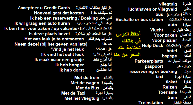تعرف معنا علي الكلمات والجمل التي تحتاجها عند السفر في اللغة الهولندية