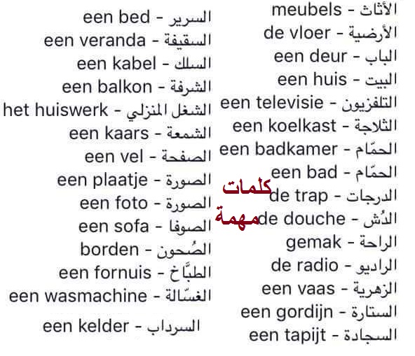 كلمات في الاثاث باللغة الهولندية