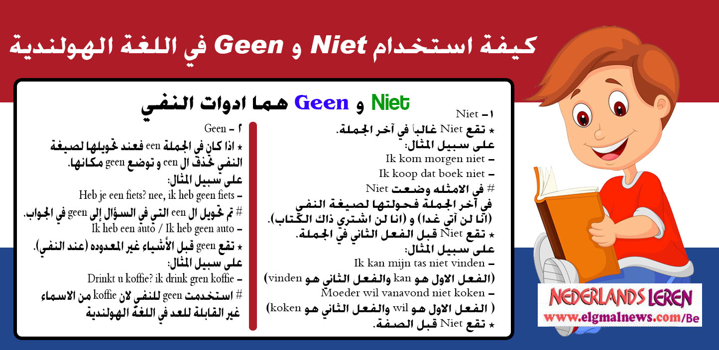 كيفية استخدام Niet و Geen (ادوات النفي) في اللغة الهولندية