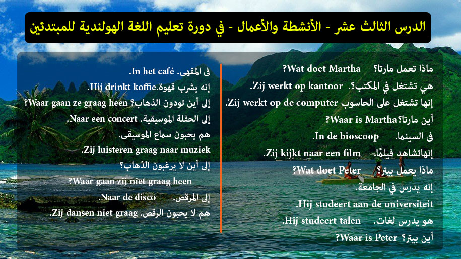 الدرس الثالث عشر - الأنشطة والأعمال - في دورة تعليم اللغة الهولندية للمبتدئين