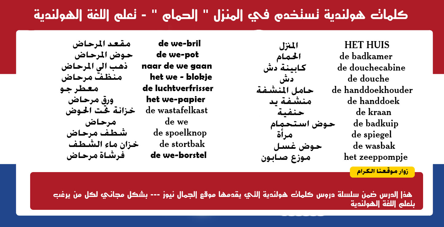 كلمات هولندية : تستخدم في المنزل " الحمام " - تعلم اللغة الهولندية