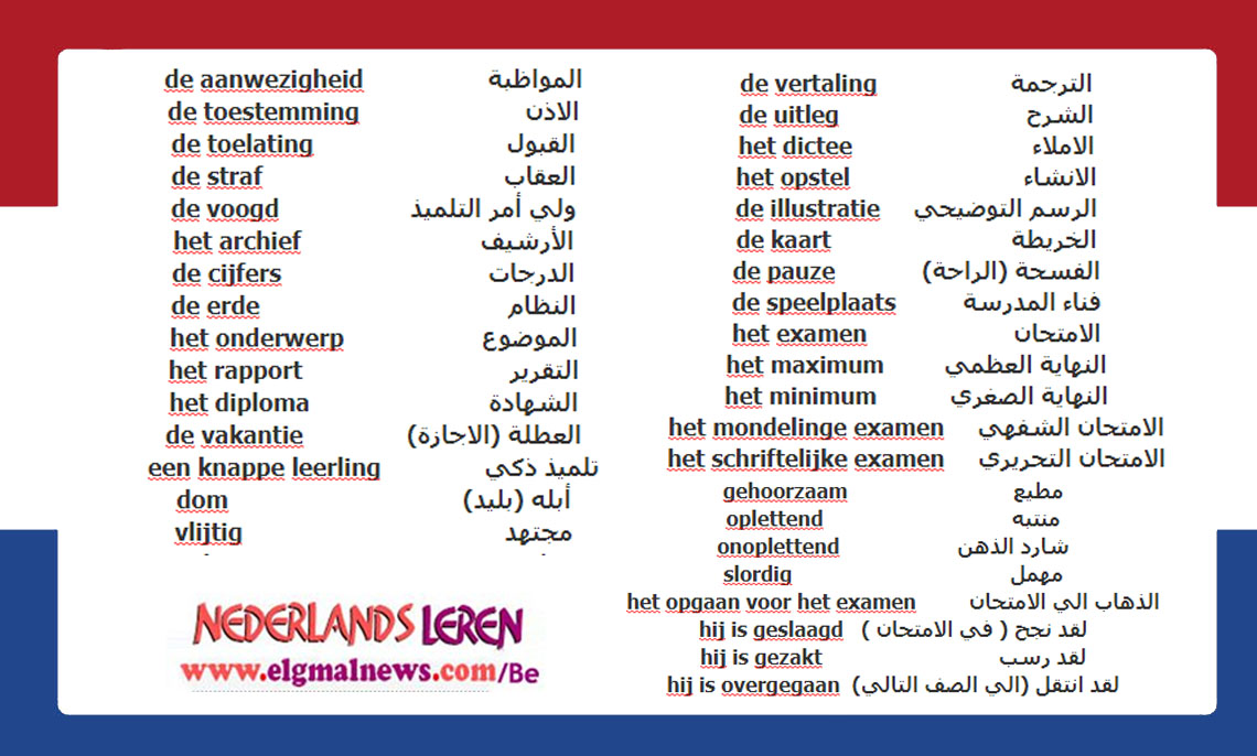 بعض الكلمات المستخدمة الحياتنا اليومية باللغة الهولندية