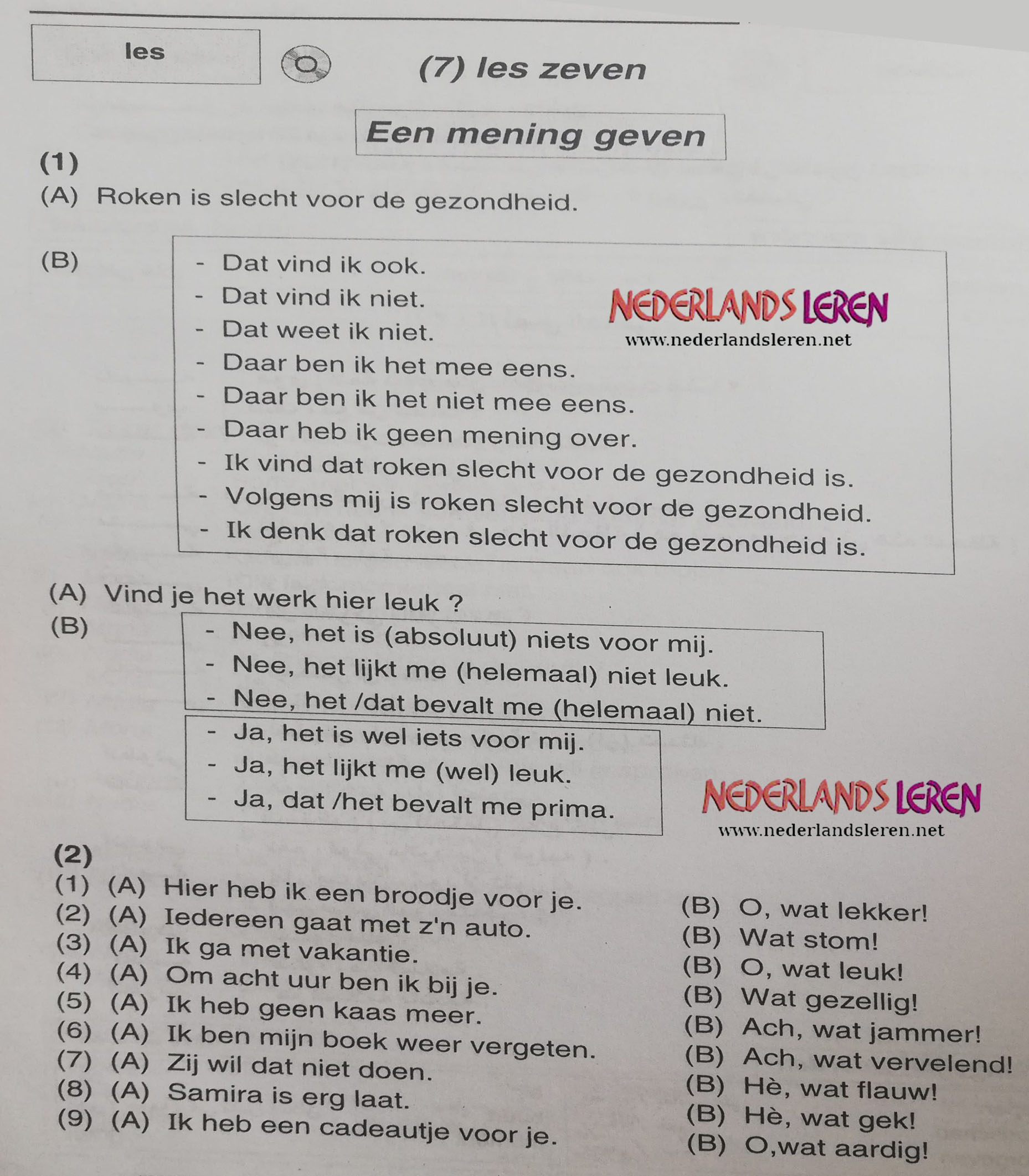 تعلم علي كيفية إعطاء رأى Een mening geven (مترجم) في اللغة الهولندية