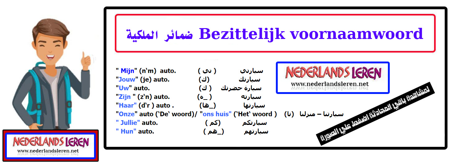 الدرس السادس : تعليم الضمائر الملكية Bezittelijk voornaamwoord مع أمثلة في تعلم اللغة الهولندية