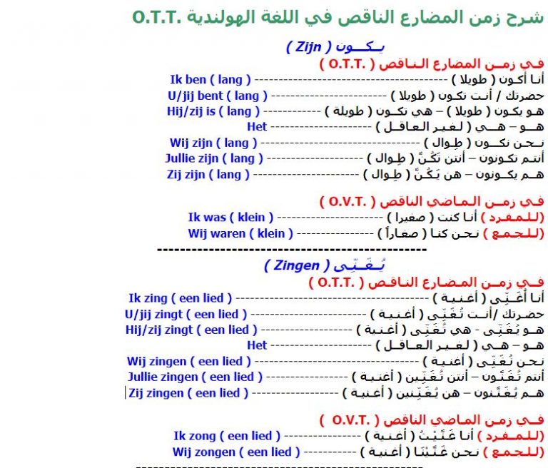 شرح زمن المضارع الناقص في اللغة الهولندية .O.T.T