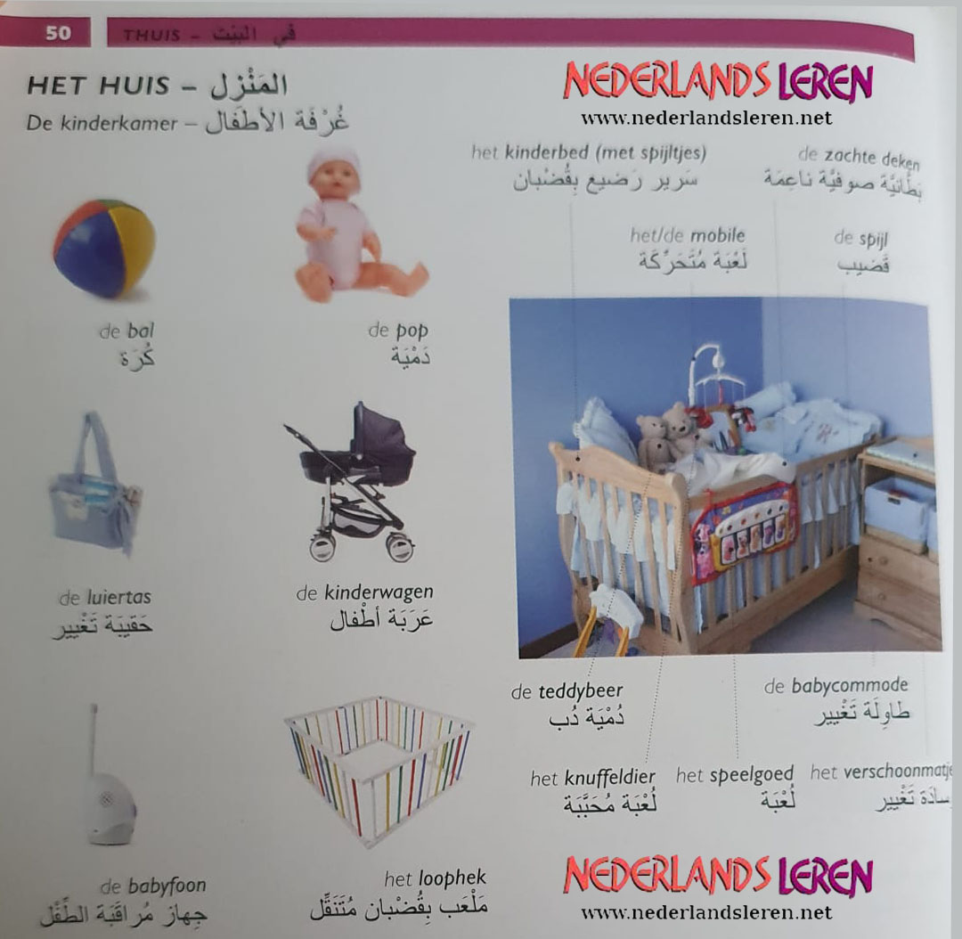 الدرس التاسع والعشرين – بالصور تعلم كلمات هولندية مترجمة في غرفة الاطفال