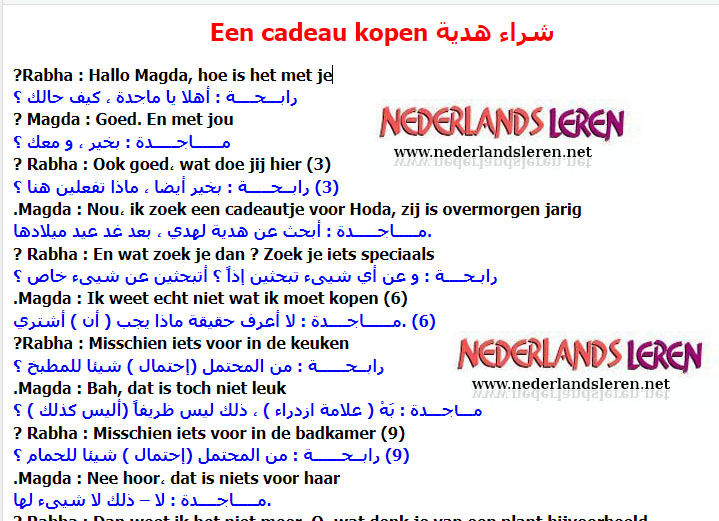 محادثة هولندية مترجمة شراء هدية لشخص في اللغة الهولندية