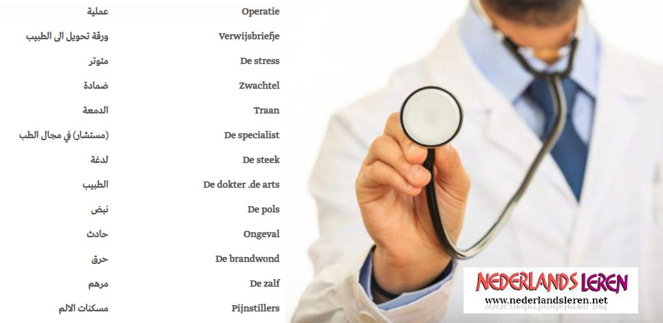 الكلمات الشائعة في مجال الصحة في اللغة الهولندية